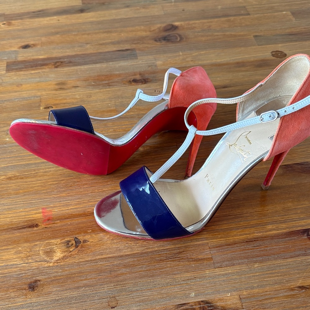 Christian Louboutin Coral and Navy Heels